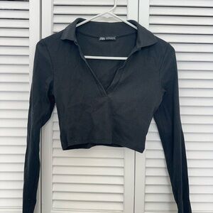 Zara Black Collared Crop Top